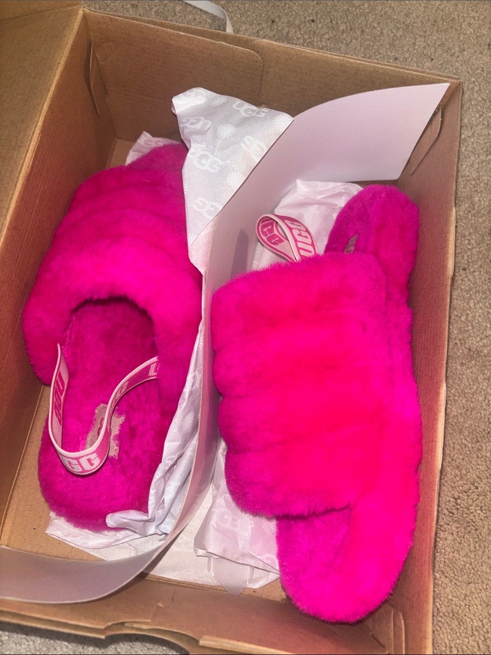UGG Hot Pink Fluff Slide Shearling Slippers
